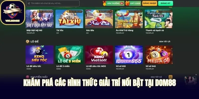 Khám phá các hình thức giải trí nổi bật tại DOM88