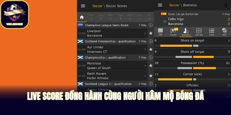 Live Score đồng hành cùng người hâm mộ bóng đá