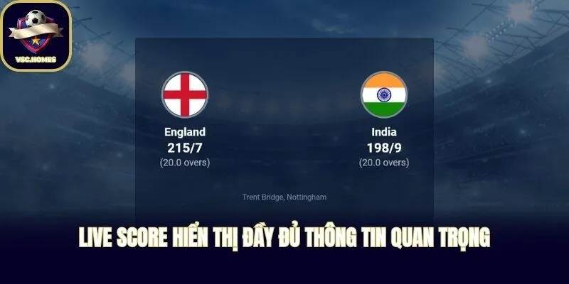 Live Score hiển thị đầy đủ thông tin quan trọng